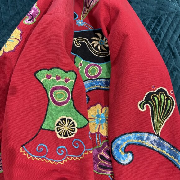 Stunning RED Embroidered & Applique Art Jacket - SIZE M - FREE SHIPPING! - Picture 8 of 10